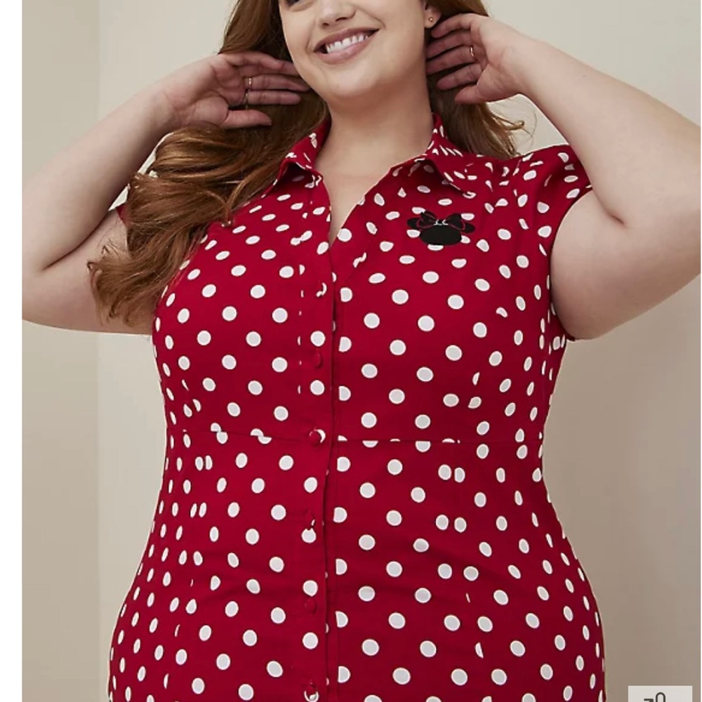 DISNEY MINNIE MOUSE RETRO BUTTON DOWN TOP - POPLIN POLKA DOTS New NWT Size 1
